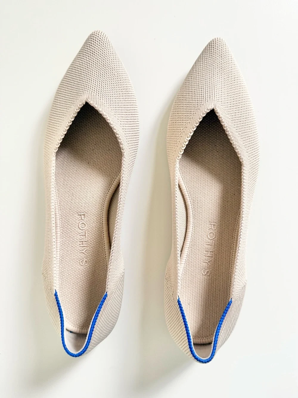 Rothy's The Point OG Flats Ecru Tortoiseshell Sole Neutral Washable Knit Shoes 8